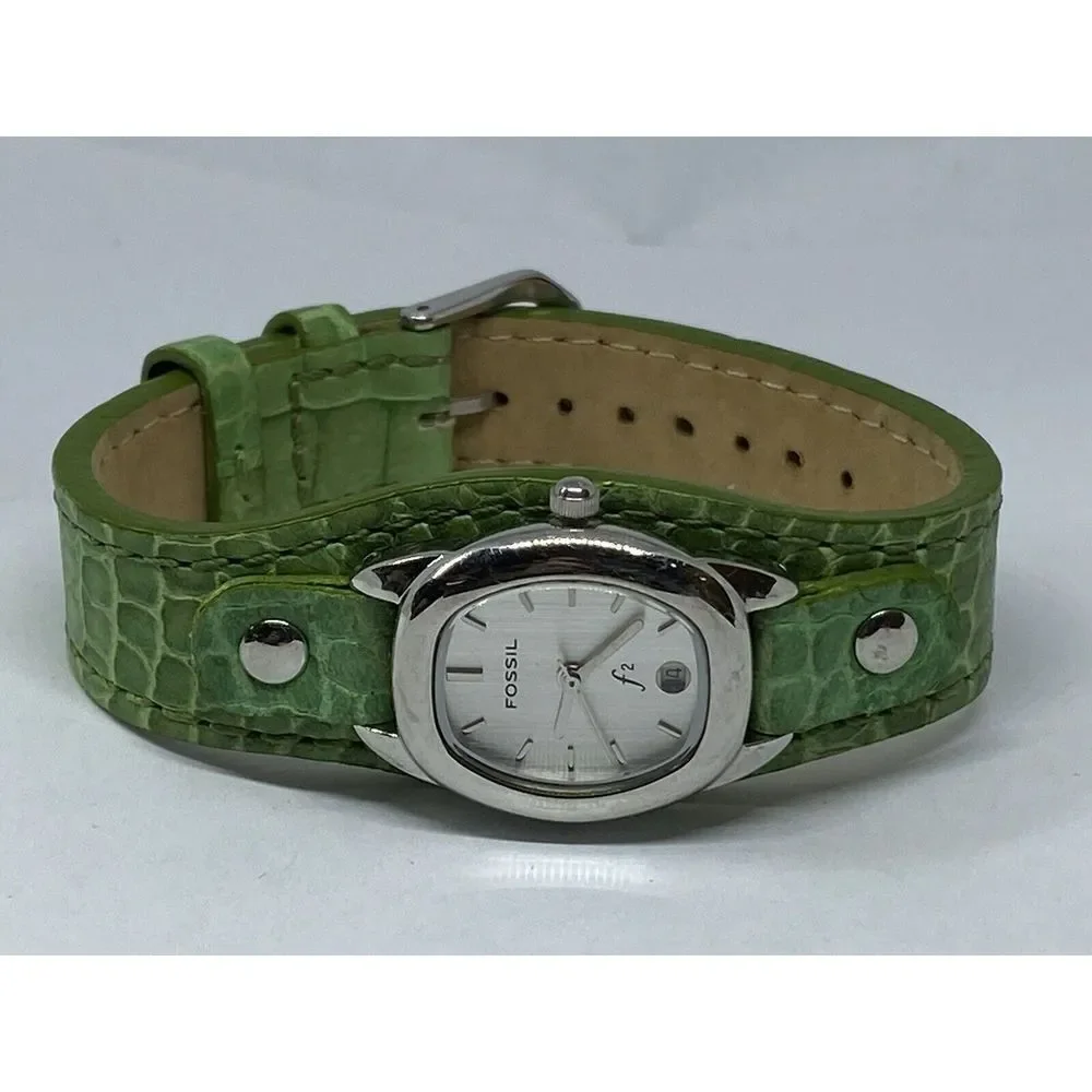 Fossil ES9934 Women's Green Leather Analog White Dial Quartz Genuine Watch XX410